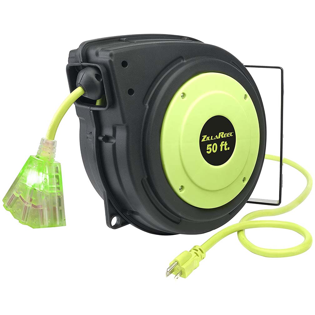 Flexzilla Extension Cord Reel 50' 14/3 AWG SJTOW Grounded Triple Tap Outlet Indoor/Dry Locations
