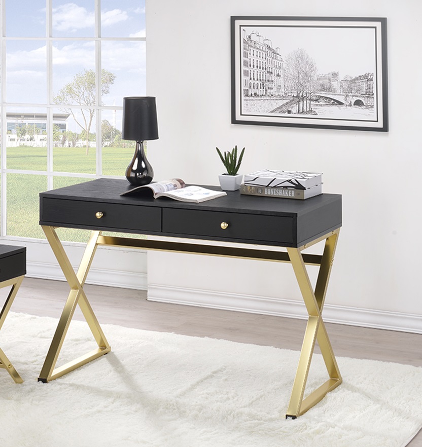 42" X 19" X 31" Black And Brass Particle Board Desk