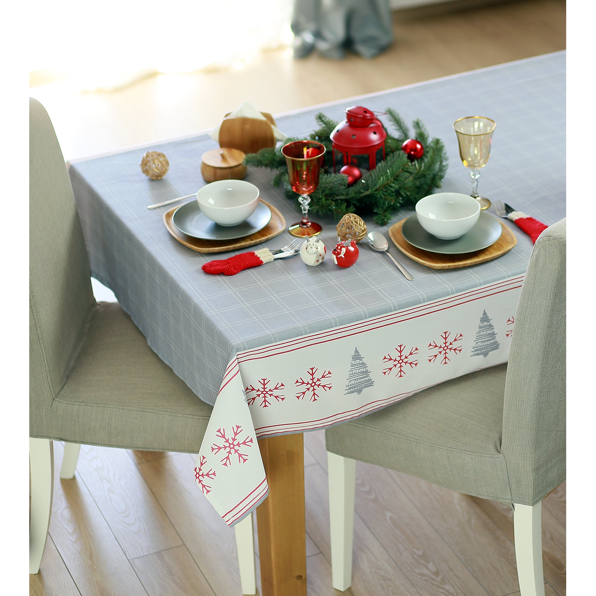 104" Merry Christmas Printed Rectangle Tablecloth in Grey