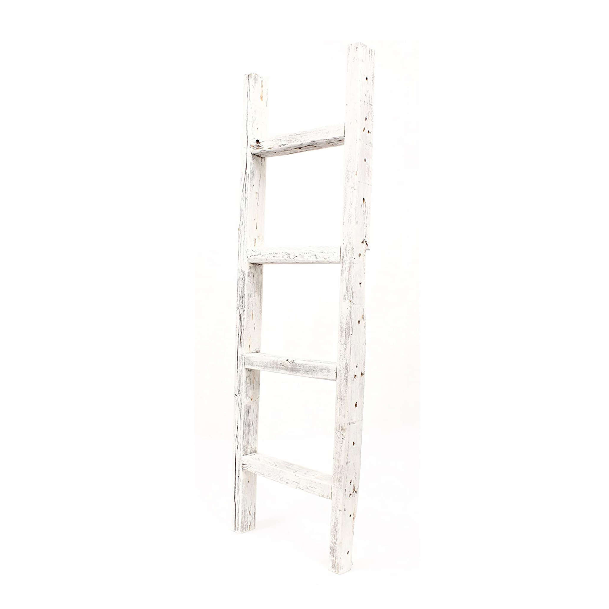 4 Step Rustic White Wood Ladder Shelf